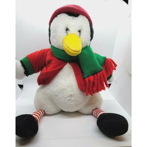 Commonwealth Penguin Stuffed Animal/Plush Toy 14" GREEN+RED